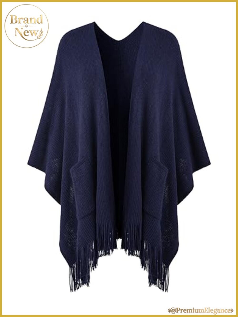 Soft Acrylic Shawl Wrap Poncho Cape with Pockets Open Front Fringe